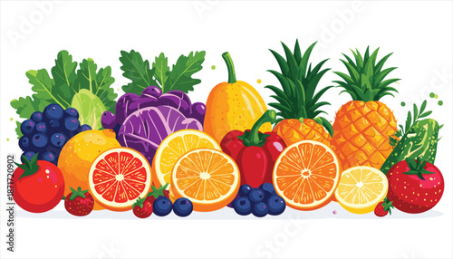 vector Assorted Fruits and Berries Illustration