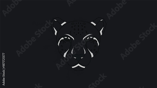 Minimalist panther face illustration on a dark background, artistic design.