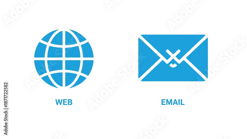 Web and Email Icons in Simple Flat Design with Blue Color Scheme on White Background for Digital Marketing