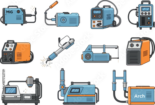 Industrial Welding Equipment and Techniques Vector Icons