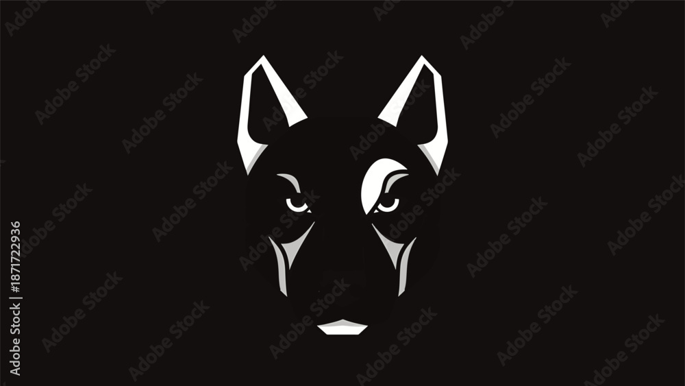 Fototapeta premium Intense black and white dog face illustration, focused gaze, sharp features, strong presence.