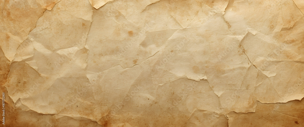 Fototapeta premium Aged Paper Texture: A textured close-up unveils the captivating allure of aged paper, with its intricate folds, delicate imperfections, and subtle hues.