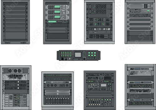 Server Rack Array Illustration for Tech and Network Design