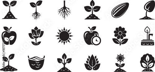 Collection of black and white plant growth and nature