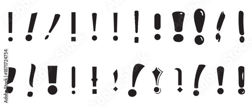 Exclamation marks icon set. Exclamation icon  all text. Alert, Danger and Warning Icon Set. Black linear exclamation marks. Vector illustration. white background.