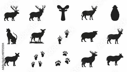 Collection of Deer and Animal Silhouette Icons.