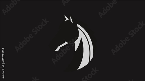 Elegant silhouette of a horse head, minimalist design, dark background, artistic representation.
