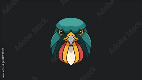 Intense gaze of a stylized falcon, a captivating avian portrait, bold and striking design.