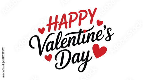 Happy valentine’s day playful hand lettering typography with red heart elements isolated on white background romantic love greeting card design