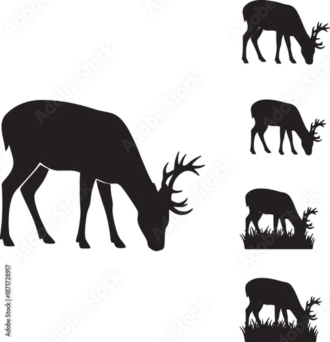 30 Black Solid Silhouettes: Grazing Deer