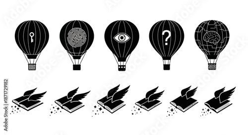 Black and white hot air balloons.