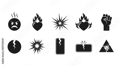 Black icons of anger and danger.