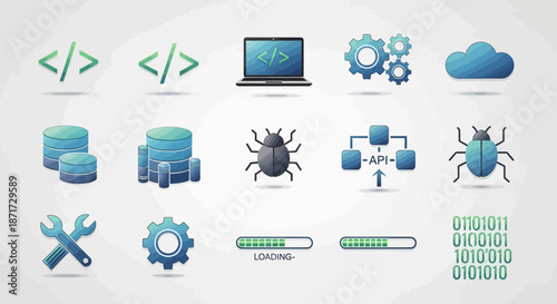 Collection of computer icons and symbols.
