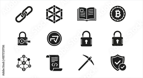 Cryptocurrency security icons and symbols.