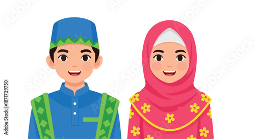 Muslim boy and girl in traditional clothing