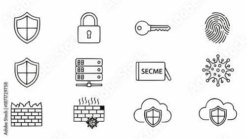 Cyber Security Icons Set Protection Data Safety.