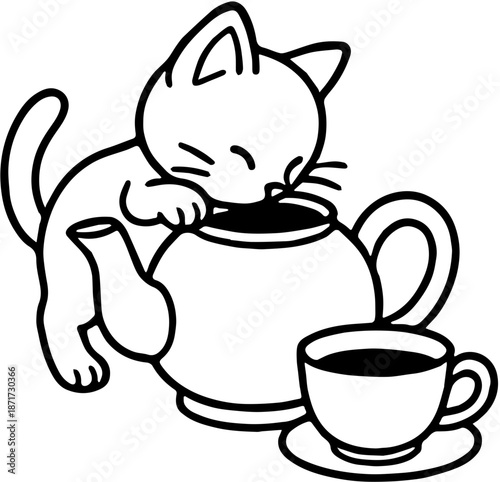 cat peeking into a teapot