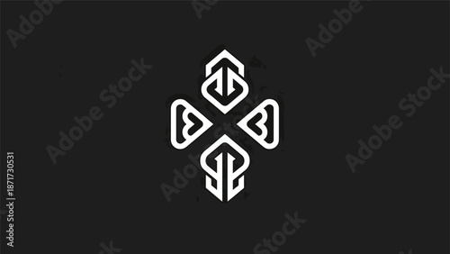 Elegant white geometric design on a dark background, abstract symbol.