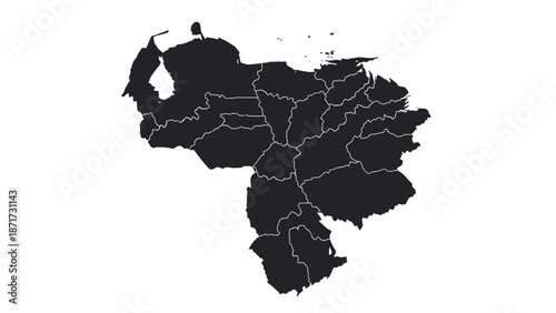 Venezuela Outline Map with States and Federal Districts on Isolated White Background