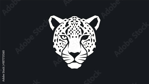 Elegant white leopard head illustration against a dark background, striking design.