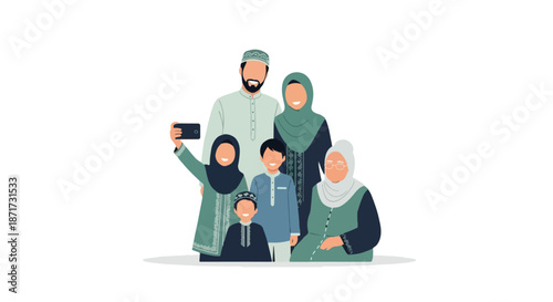 Muslim family taking selfie together