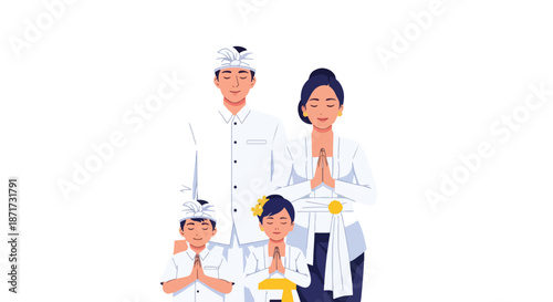 Balinese family praying with transparent background
