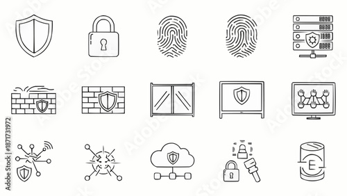 Cybersecurity icons collection digital protection symbols.