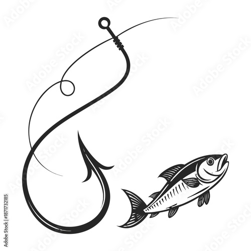 Fishing Hook Fish Silhouette Single Line Drawing Sustainable Vector ,transparent background