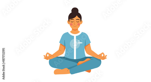 Woman meditating in lotus position with transparent background