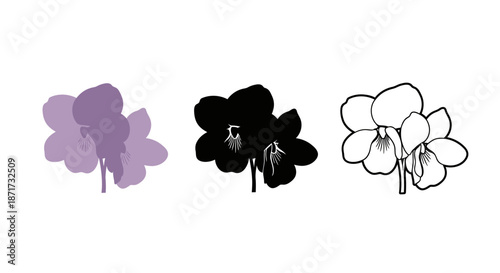 Minimalist illustration set of violet silhouettes, Symbolizing modest beauty, flat vector design illustration.