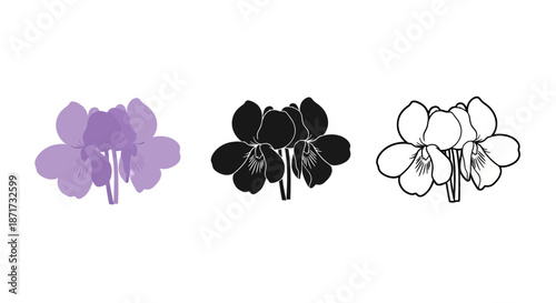 Minimalist illustration set of violet silhouettes, Symbolizing modest beauty, flat vector design illustration.