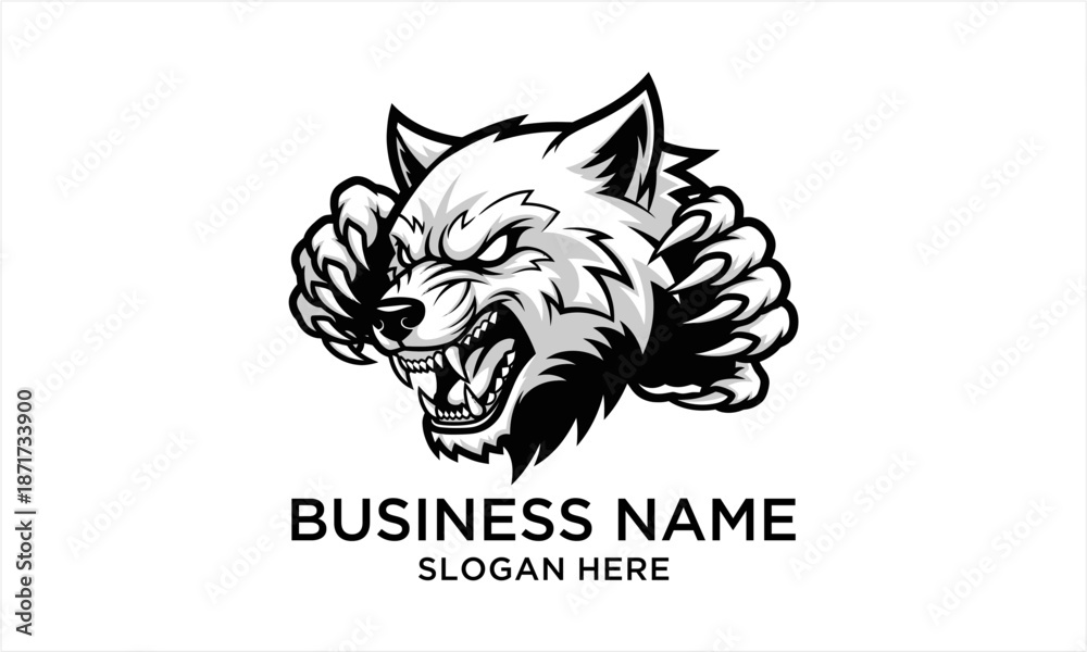 Fototapeta premium Furious Wolf Head Mascot Logo Design with Aggressive Expression.