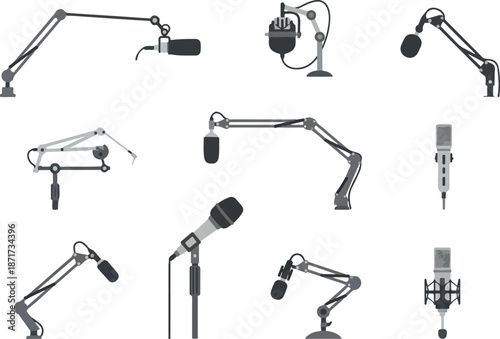 Podcast Microphone Collection Professional Audio Recording Equipment Vectors