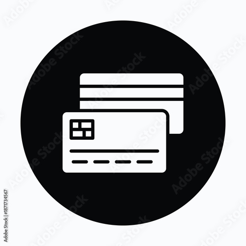 Credit Card Icon Digital Banking, Credit Card Front And Backside. Black Glyph Circular Style Icon. 