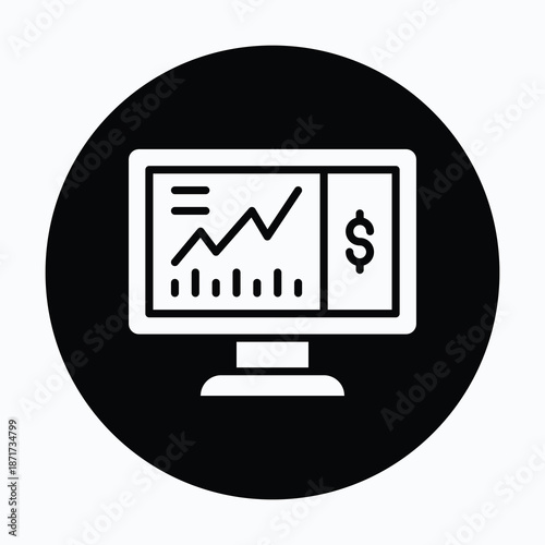 Sales Dashboard Icon On White Background. Black Glyph Circular Style Icon. 