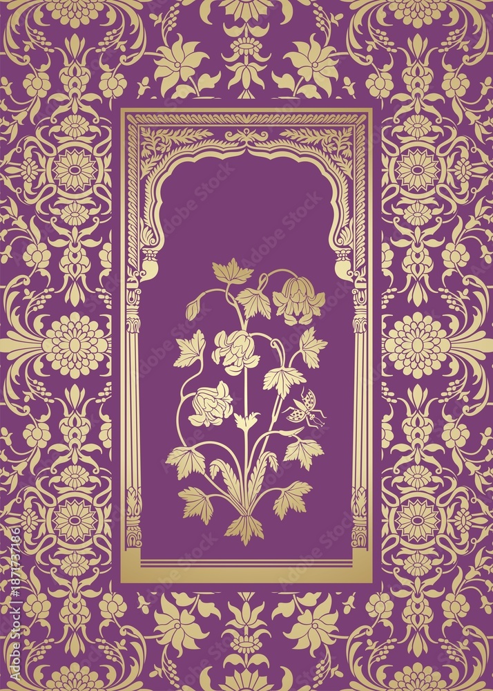 Foto wedding card design, paisley floral pattern , India