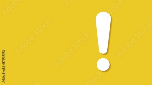 Bold white exclamation mark emphasizes important message or alert on a yellow background. Motion graphics of exclamation icon concept.