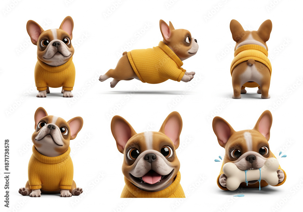 Fototapeta premium Cute French Bulldog Wearing a Yellow Hoodie in Various Playful Poses