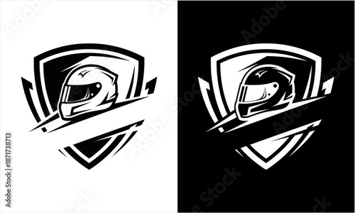 Motorcycle Helmet Shield Emblem Logo Design for Racing and Sports.