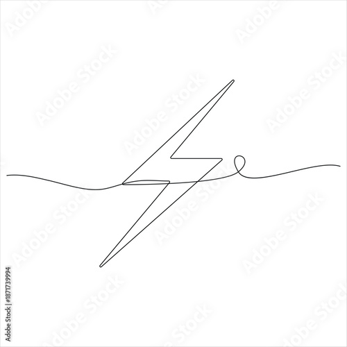 One continuous line drawing of lightning bolt icon minimal vector illustration