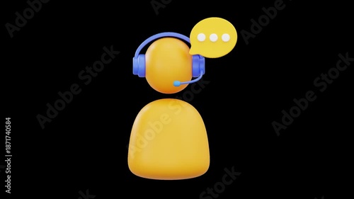 3D Customer Service Support Agent Icon, Alpha Channel