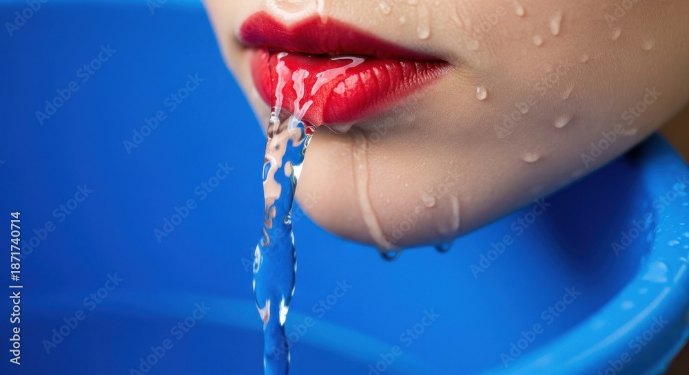 Fototapeta premium Woman Drinking Water from Tap.