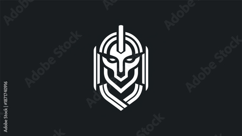 Intricate white Viking helmet design against a dark background, minimalist style.