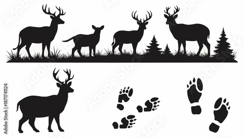 Deer Silhouette Collection Forest Wildlife and Tracks.