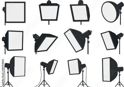 Photography Lighting Equipment Softbox Icons for Professional Studio