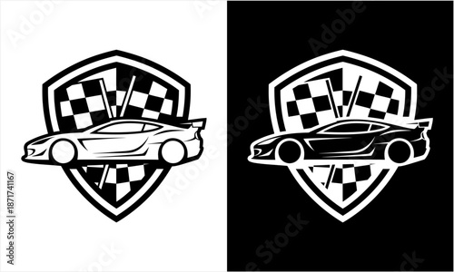 Sports Car Racing Shield Emblem Design.