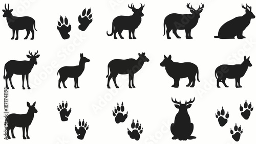 Deer and Paw Print Silhouettes Collection.