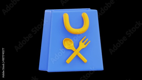 3D Food Delivery Bag Icon, Alpha Channel