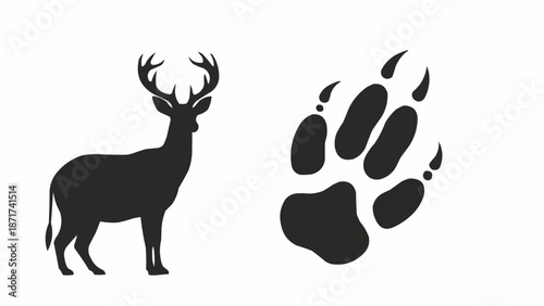 Deer Silhouette and Animal Paw Print Icon.
