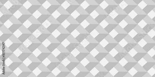 Vector decoration white and gray seamless material pattern with square cubic and cube design. Geometric pattern illustration mosaic .